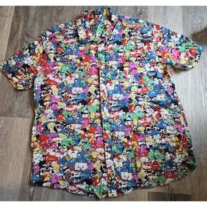 COOFANDY Cartoon Print Button Down Short Sleeve Shirt, XL‎